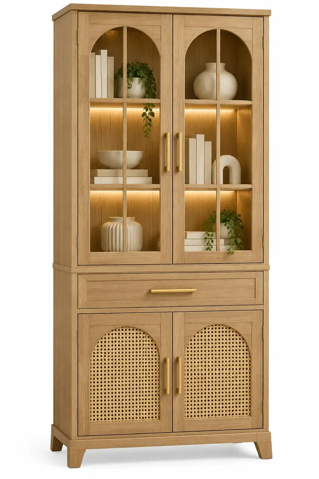 Vitrina de almacenamiento con formas arqueadas, marrón