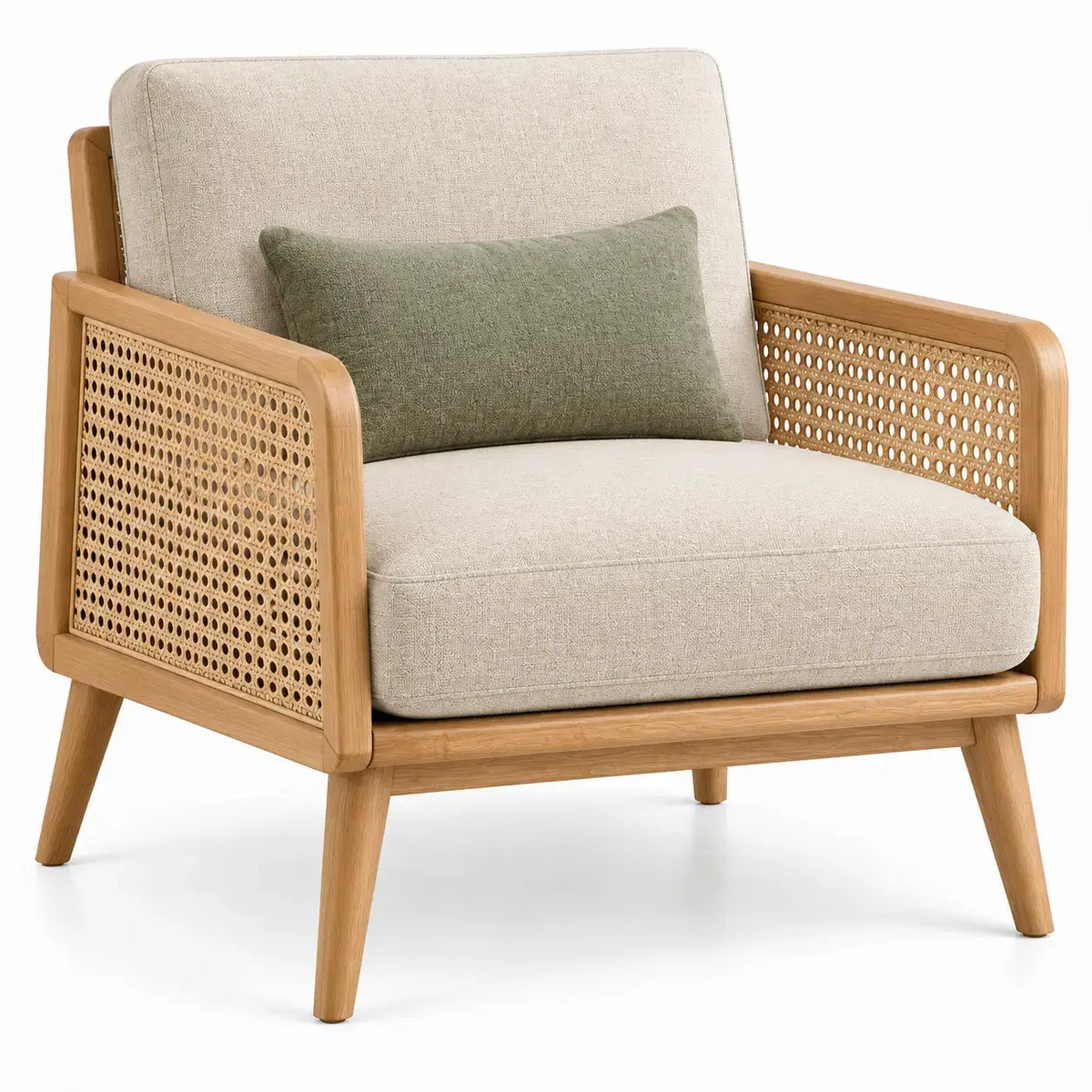 Sillón con estructura abierta con detalles de entramado, beige y marrón