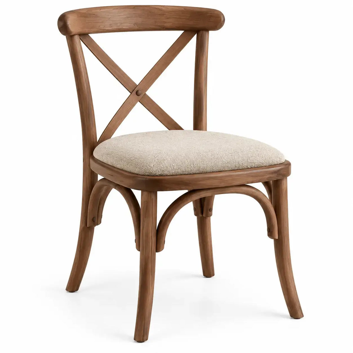Silla con respaldo con detalles cruzados, beige y marrón