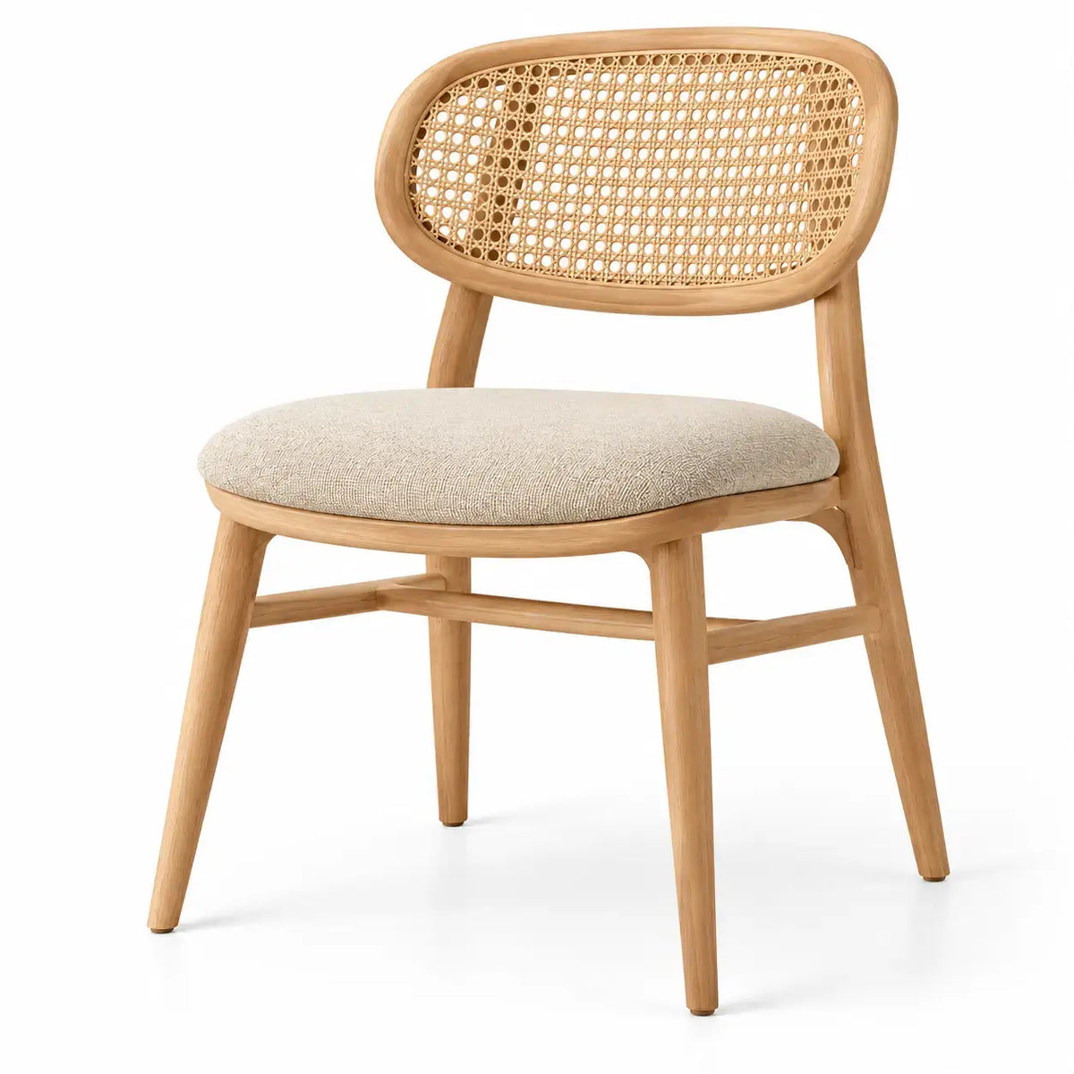 Silla con respaldo con detalles de entramado, beige y marrón