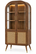 Vitrina de almacenamiento con formas arqueadas y detalles de entramado, marrón